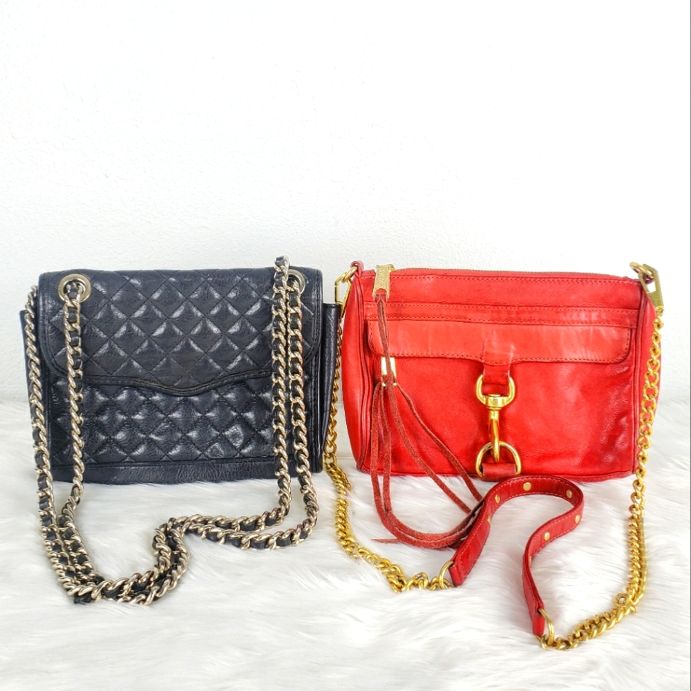 Two Rebecca Minkoff Bags Red Mini MAC & Black Mini Affair Quilted Bag Chain